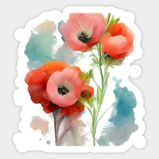 Red poppies watercolor painting #3 Sticker